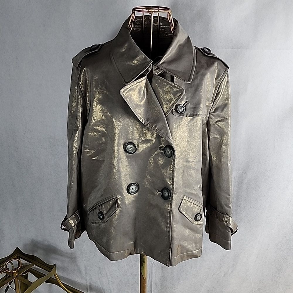 Metallic Gray Pewter Bronze Boxy Coat with Pleated Back Mad Max Moto
